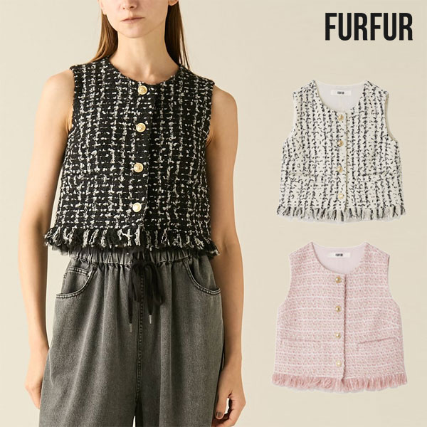 Rakuten - 【SALE20%OFF】【即納】 ファーファー FURFUR トップス ツイードベスト ベスト ミドル丈 ノースリーブ rwfs254051 rwft254075