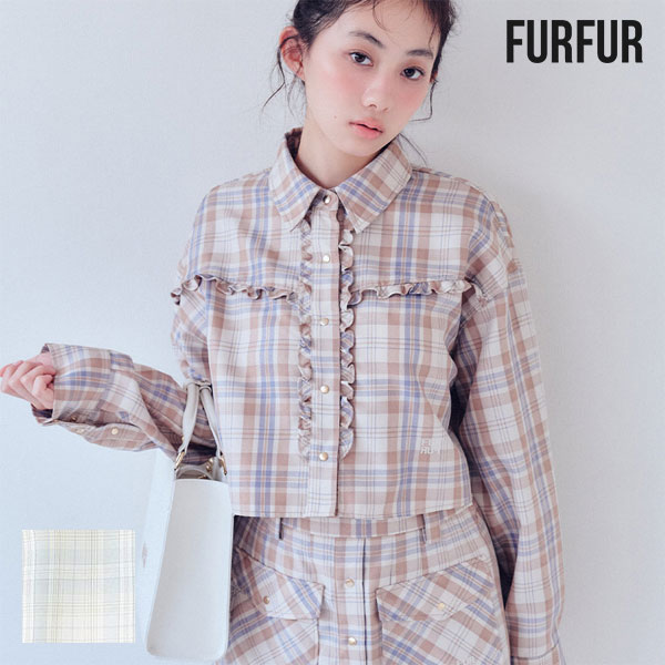 樂天商城 - 【新生活応援セール10%OFF】【即納】 ファーファー FURFUR トップス 26春夏 チェック柄クロップドフリルシャツ ショート丈 長袖 rwft261088