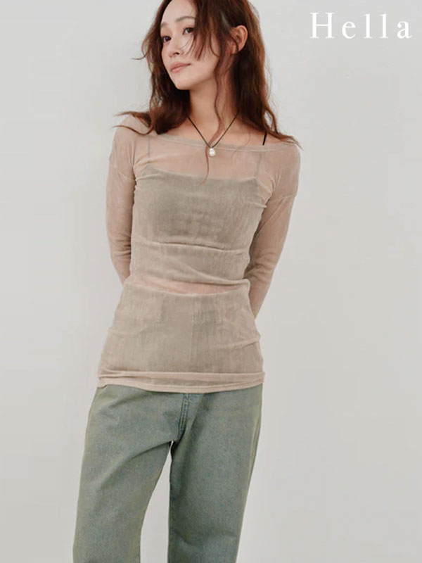 樂天商城 - 【即納】 ヘラ Hella 26春夏 flocky tulle top フロッキーチュールトップ トップス 長袖 ミドル丈 シアー h261-14