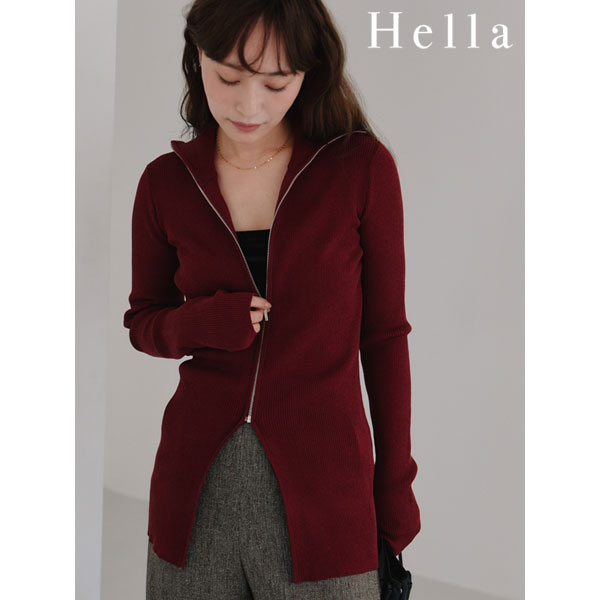 Rakuten - 【スーパーセール30%OFF】【即納】ヘラ Hella 25秋冬 トップス zip up rib knit ジップアップリブニット ミドル丈 長袖 h253-95