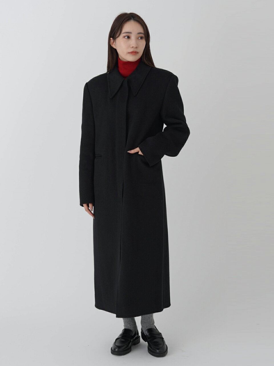 【SALE50%OFF】【即納】 エギュゼ iGUISER アウター 24秋冬 wool soutien collar coat ウールステンカラーコート ロング丈 長袖 ig-ig034