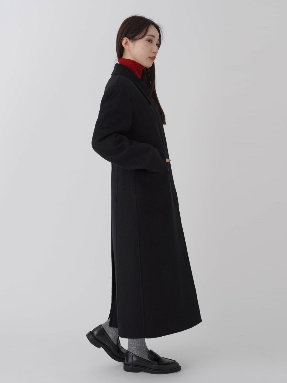 【SALE50%OFF】【即納】 エギュゼ iGUISER アウター 24秋冬 wool soutien collar coat ウールステンカラーコート ロング丈 長袖 ig-ig034