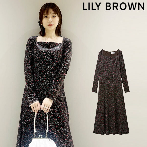 リリーブラウン LILY BROWN ワンピース 24秋冬 スクエアネックベロアワンピース 11月中旬～12月上旬予約 ドレス 長袖 ロング丈 lwco245084のサムネイル
