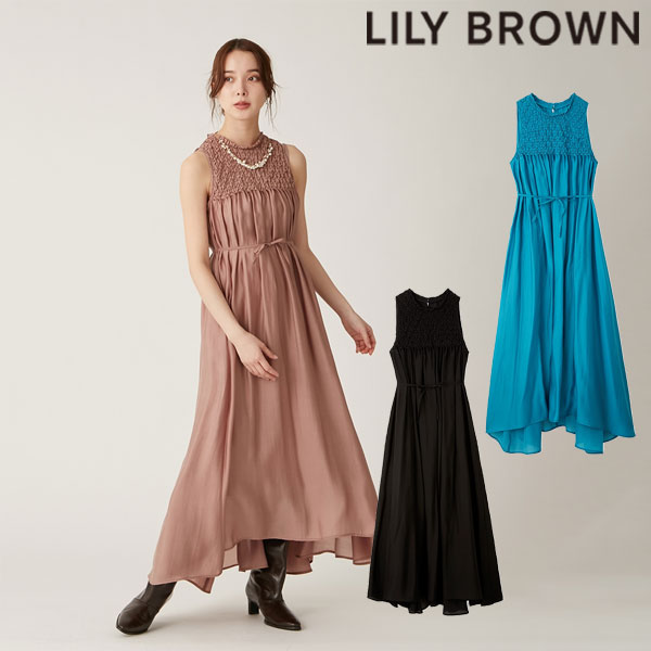 【期間限定 SALE10%OFF】 【即納】 リリーブラウン LILY BROWN ワンピース 24秋冬 スモッキングフレアワンピース ドレス ノースリーブ ロング丈 結婚式 lwfo244018のサムネイル
