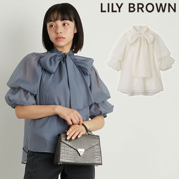 【即納】 リリーブラウン LILY BROWN トップス 24春夏 オーガンザボウタイブラウス 半袖 ミドル丈 lwft241069のサムネイル