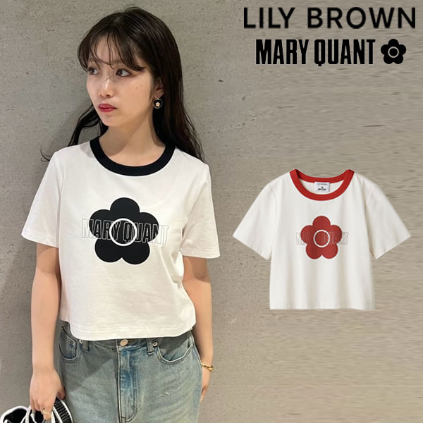 【即納】 リリーブラウン LILY BROWN トップス 25夏 【LILY BROWN×MARY QUANT】グリッターロゴリンガーTシャツ 半袖 クロップド丈 マリクワ コラボ lwct254006のサムネイル