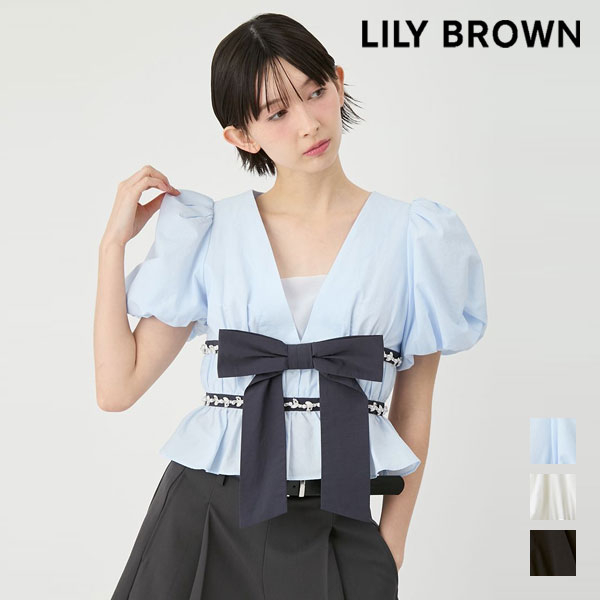 樂天商城 - 【新作10%OFF】 リリーブラウン LILY BROWN トップス 26春夏 [L.B CANDY STOCK]ペプラムリボントップス 5月中旬～6月上旬予約 半袖 ミニ丈 リボン lwft262844