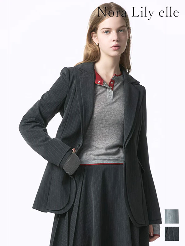 樂天商城 - 【SALE10%OFF】【即納】Nora Lily ノラリリー アウター 「elle」Pin Stripe Double Lapel Jacket ピンストライプダブルラペルジャケット 長袖 ミドル丈 226242005 26春夏