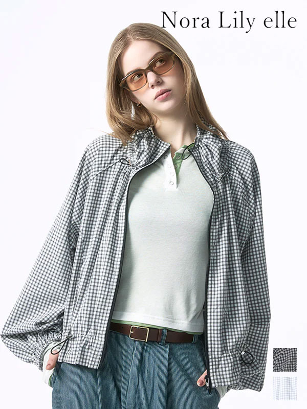 樂天商城 - 【SALE10%OFF】【即納】Nora Lily ノラリリー アウター 「elle」Gingham Gathered Blouson エルギンガムギャザードブルゾン 長袖 ミドル丈 226242009 26春夏