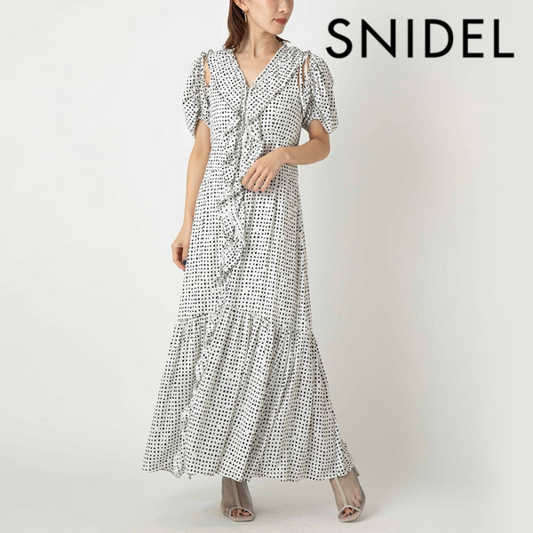 【SPRING SALE50%OFF】 【即納】 スナイデル SNIDEL セール フリルオーバーワンピース ワンピース ドレス ロング丈 半袖 花柄 swfo2211..