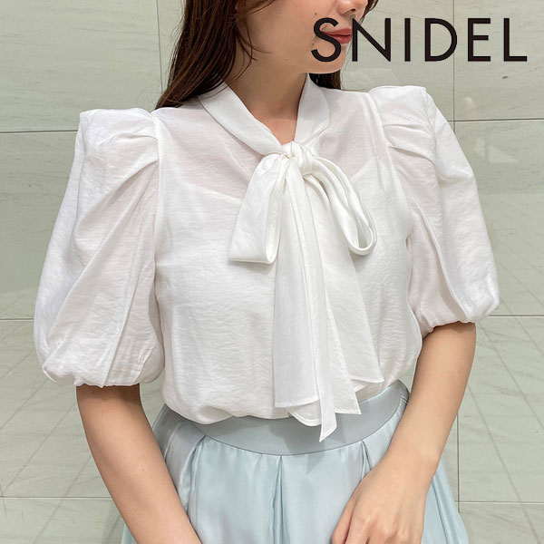 【SUMMER SALE30%OFF】 スナイデル SNIDEL 23春夏 ボウタイパフスリーブブラウス トップス ブラウス 5分袖 ミドル丈 swfb231127のサムネイル