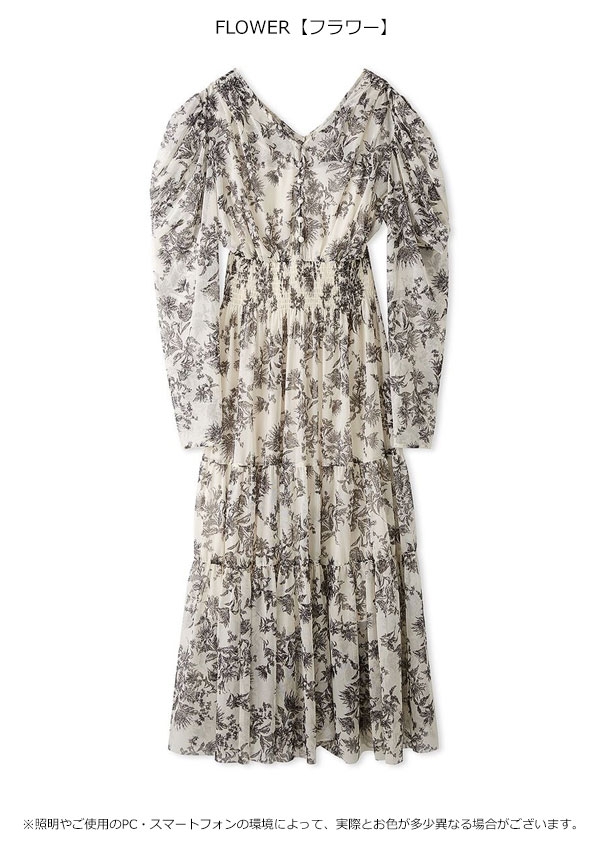 【SALE40%OFF】【即納】 スナイデル SNIDEL ワンピース 25春夏 Vネックティアードチュールドレス ロング丈 長袖 swfo251011