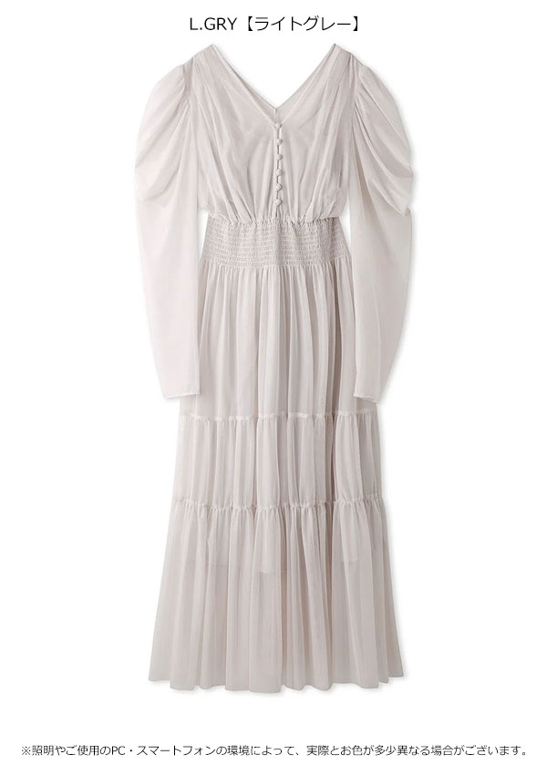 【SALE40%OFF】【即納】 スナイデル SNIDEL ワンピース 25春夏 Vネックティアードチュールドレス ロング丈 長袖 swfo251011