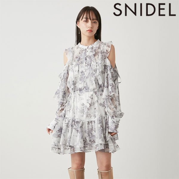 スナイデル SNIDEL ドレス 24春夏 プリントフリルシフォンミニワンピース 一部5月中旬～6月上旬予約 ミニ丈 長袖 swfo241079