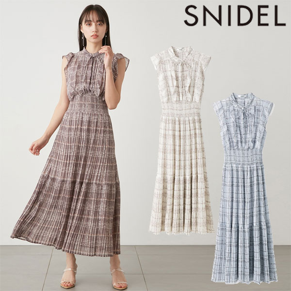 【即納】 スナイデル SNIDEL ドレス 24春夏 Sustainableフリルワンピース マキシ丈 ロング丈 チェック柄 総柄 フリル swfo242006のサムネイル
