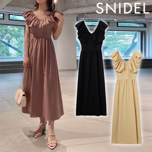 【SALE10%OFF】 【即納】 スナイデル SNIDEL ワンピース 24秋冬 Vネックボリュームワンピース ロング丈 ノースリーブ 半袖 ドレス オケージョン swfo244063のサムネイル