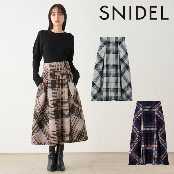 【期間限定10%OFF】 《即納》 スナイデル SNIDEL 23秋冬 ロービングチェックミディスカート ボトムス ミディアム丈 ハイウエスト swfs234024のサムネイル
