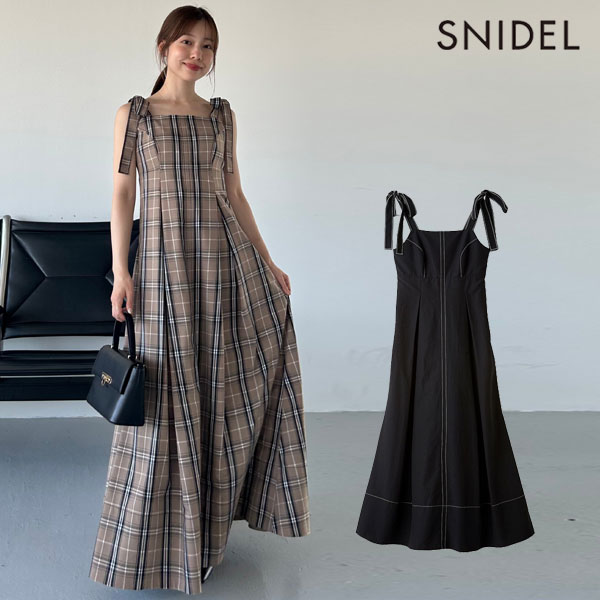 【新作10%OFF】【即納】 スナイデル SNIDEL ワンピース 25秋冬 タックキャミワンピース ロング丈 ノースリーブ ドレス リボン swfo254149のサムネイル