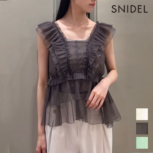 樂天商城 - 【即納】スナイデル SNIDEL トップス 26春夏 Sustainableチュールペプラムブラウス ノースリーブ ミドル丈 シアー swfb261180