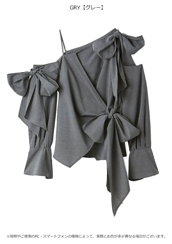 【スプリングセール10%OFF】【即納】 スナイデル SNIDEL トップス リボンデザインブラウス 長袖 ミドル丈 ワンショル アシンメトリー swfb261059