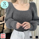 【全品送料無料】 パフスリーブ ニットトップス レディース 女性 ショート丈 トップス 韓国 リブニット スクエアネック 長袖 プルオーバー ニットソー 上品 清楚 セーター 秋冬 ボリューム袖ニット 厚手ニット 暖かい トップス