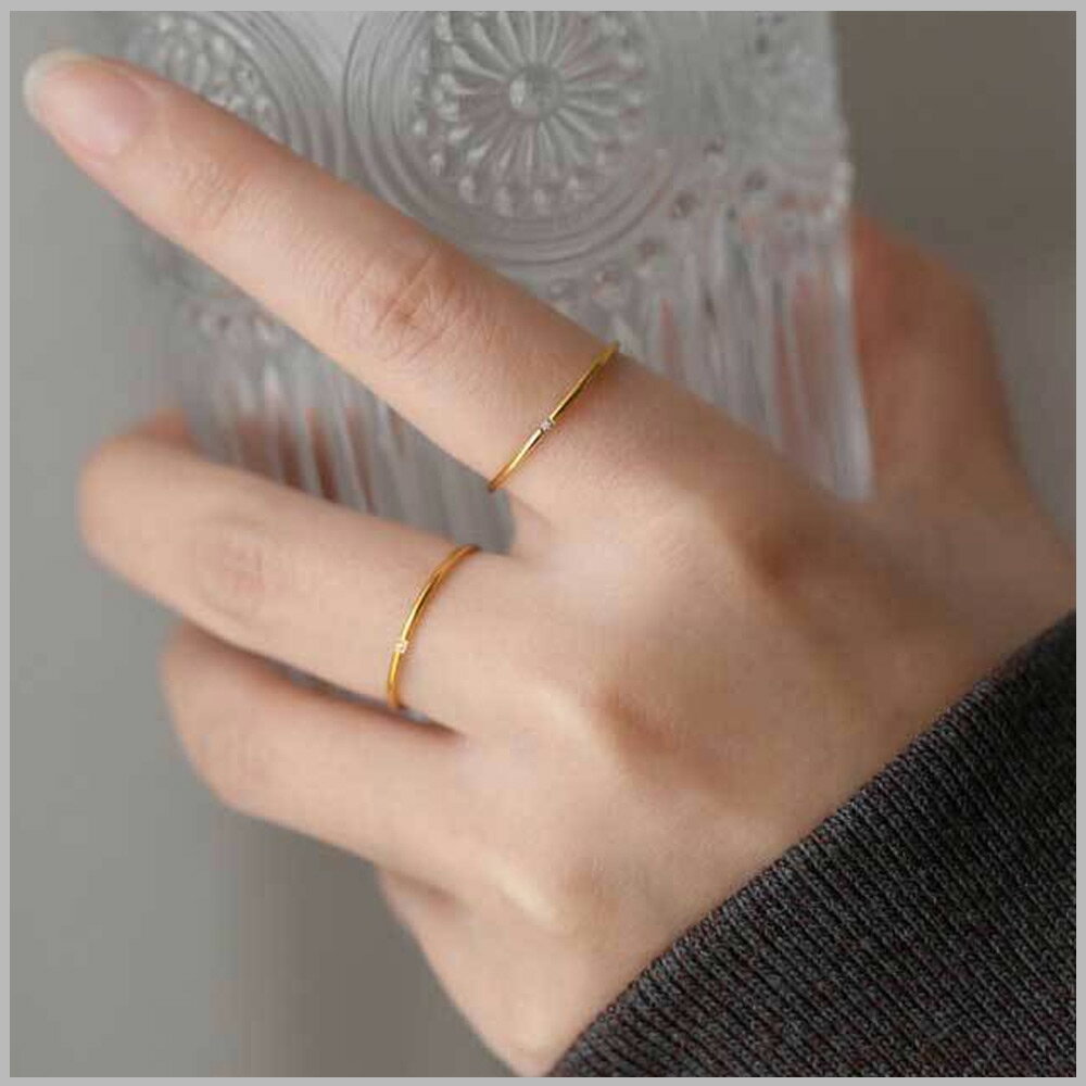 【バレンタインCP！ 最大1,000円OFFクーポン】 リング 指輪 つけっぱなし 金属アレルギー 一粒 3粒 ストーン ダイヤ 華奢 細め ゴールド 大人 上品 きれいめ 可愛い 人気 トレンド ギフト プレゼント 彼女 レディース SHEIL