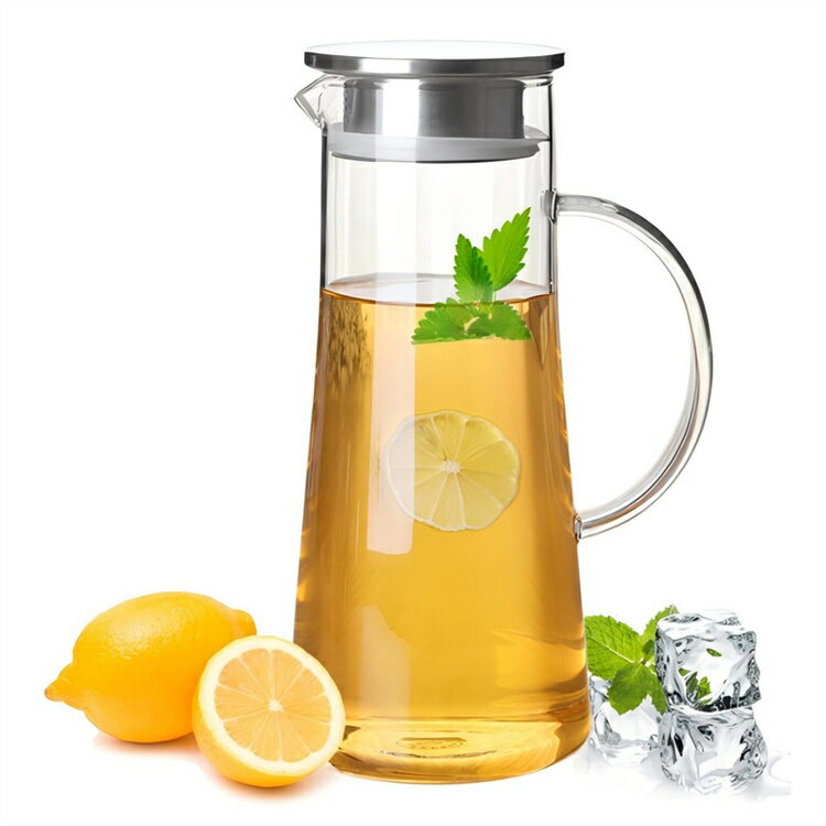 ガラスピッチャー 麦茶ポット ピッチャー ポット 直火対応 ガラスポット 1500ml テンレス蓋 冷蔵庫 冷水筒 広口 洗いやすい