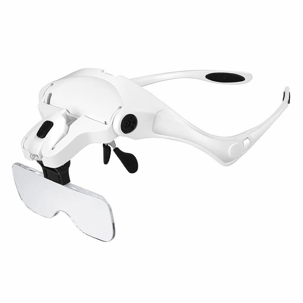 Magnifying Glasses - 【楽天スーパーSALE】拡大鏡 ルーペ LED ライト付き ヘッドルーペ メガネ めがね 作業用ルーペ 虫眼鏡 メガネルーペ 老眼 眼鏡の上から装着 ゴムバンド 倍率別5レンズ DIY 作業 手芸 読書 精密作業用ルーペ 精密作業 便利 送料無料