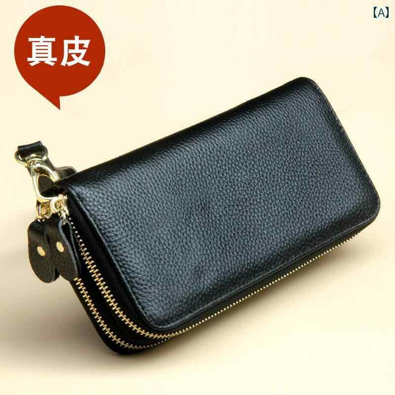 C, D, T, R, W - 【楽天スーパーSALE】長財布 メンズ レディース ラウンドファスナー ダブルファスナー レザー 革 カードホルダー 大容量 シンプル 携帯電話 収納 ブラック イエロー グリーン