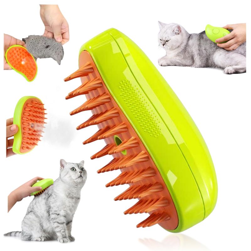 蒸し猫ブラシ 3 In1 猫蒸しブラシ 猫スプレーマッサージコーム 液体注入口付き 充...