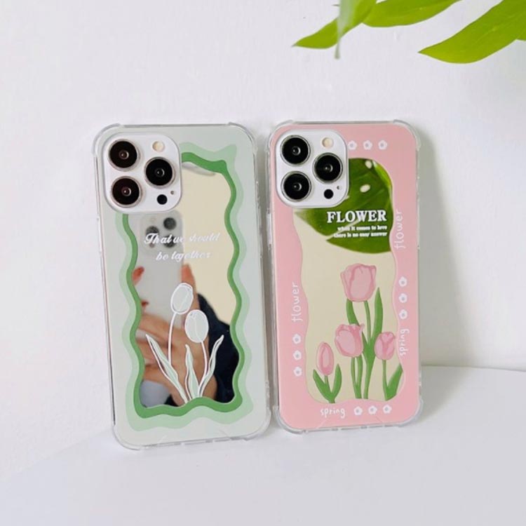Rakuten - ip13 かわいい pro ip11 ip8 ミラー 鏡面 花柄 韓国 ipXR ip12 オシャレ TPU ガラスケース ハードケース ipケース 可愛い 背面ガラス 強化ガラス TPU スマホケース