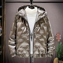 ダウンジャケット メンズ ジャケット 無地 ツヤアリ 大きいサイズ ジップジャケット 厚手 秋冬 アウター ジップアップ フード付き ポケット付き 長袖 カジュアル シンプル 通勤 通学 おしゃれ ファッション 全3色