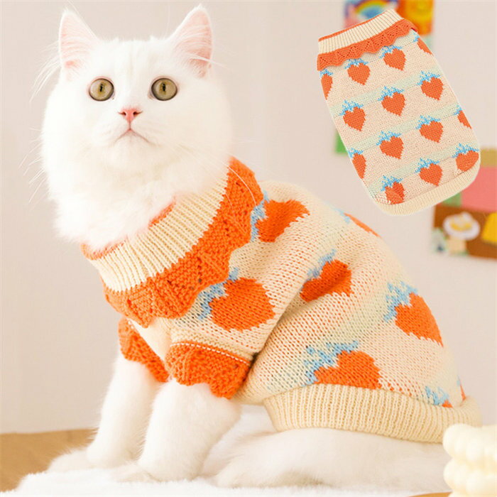 ペットウェア ペット服 ニット セーター ハイネック 猫服 犬服 ネコ 小型犬 袖あり 秋冬 防寒 暖か 編み物 セーター …