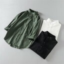 シャツ メンズ リネンシャツ 七分袖シャツ 七分袖 麻シャツ 開襟 開襟シャツ トップス カジュアルシャツ 胸ポケット ラペル 立ち襟 ファッション トップス ...