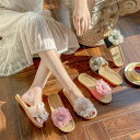 スリッパ レディース 夏用 夏 ルームシューズ 花柄 花飾り 麻 リネン ルームサンダル 麻素材 室内 ルームウェア フラット 滑り止め 軽量 かわいい 美脚 ...
