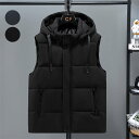 中綿ベスト メンズ フード付き 中綿入り ノースリーブ 黒 グレー ベスト 春 秋 冬 大きいサイズ 暖かい 袖なし ジャケット アウター ジップアップ ポケット付き ノースリーブ 厚手 防寒 防風 暖かい 着心地いい シンプル 大きいサイズ 体型カバー メンズファッション 上着(4)