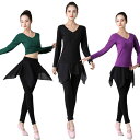 バレエ レギンス スカート付 2点セット Tシャツ キュロットスカ-ト ダンス衣装 社交ダンス レディース ダンサー 演出服 新体操 ダンスウェア 練習着 ヨガウェア コスチューム チュール 長袖 Vネック バレエセット