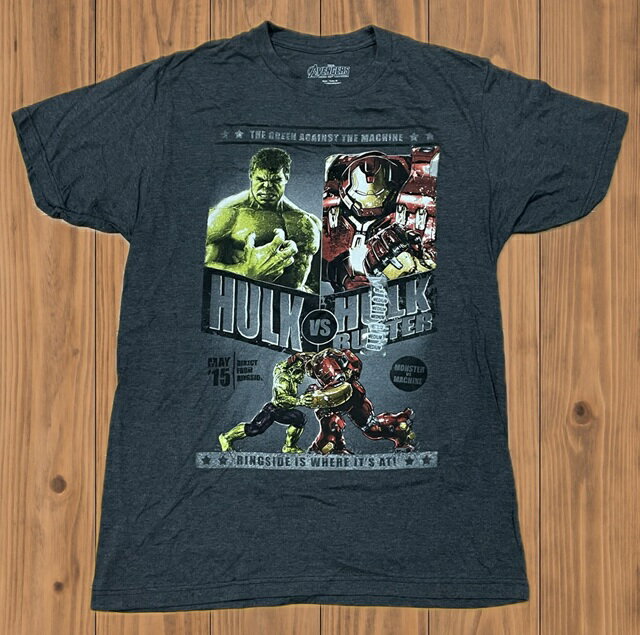 ☆USA直輸入品 アベンジャーズTシャツ ハルク vs ハルクバスター メンズM｜MARVEL 映画デザイン チャコールグレー 半袖【送料無料】 ☆