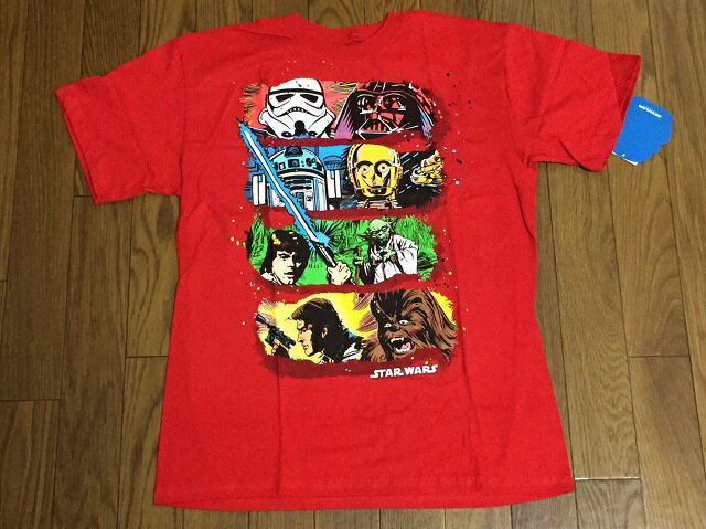 ☆USA直輸入品 スターウォーズ Tシャツ BOY'S Lサイズ レッド ダースベイダー ルーク ヨーダ チューバッカ プリント メンズ キッズ用にも◎ 綿100％【送料無料】☆
