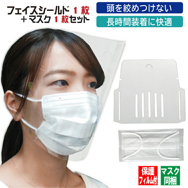 フェイスシールド 日本製 【1枚入り+マスク1枚セット】 大人用 ノーマル 目立たない マスクで装着 感染予防 クロネコ…