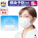 【感染予防対策セット】 フェイスシールド +個包装マスク1枚パック 5セット マスクに装着 目立たな ...