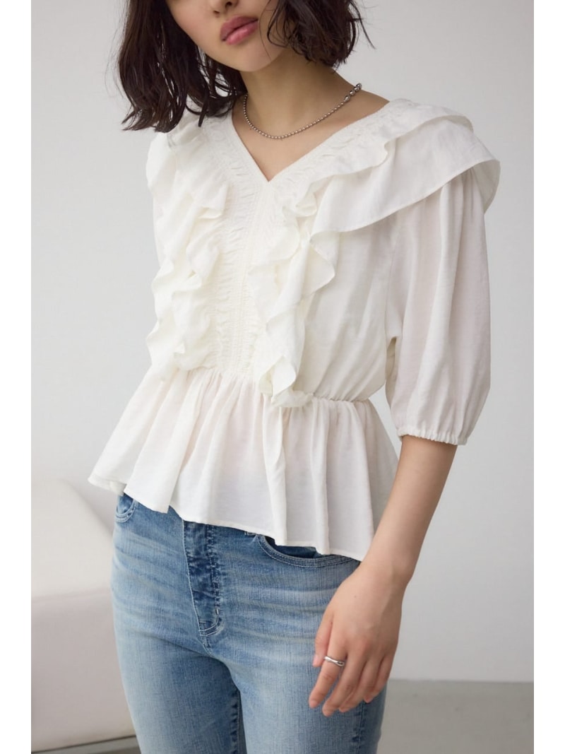 Rakuten - 【SALE／50%OFF】ラッフルショルダーブラウス AZUL BY MOUSSY アズールバイマウジー トップス シャツ・ブラウス ブラック ホワイト【RBA_E】[Rakuten Fashion]
