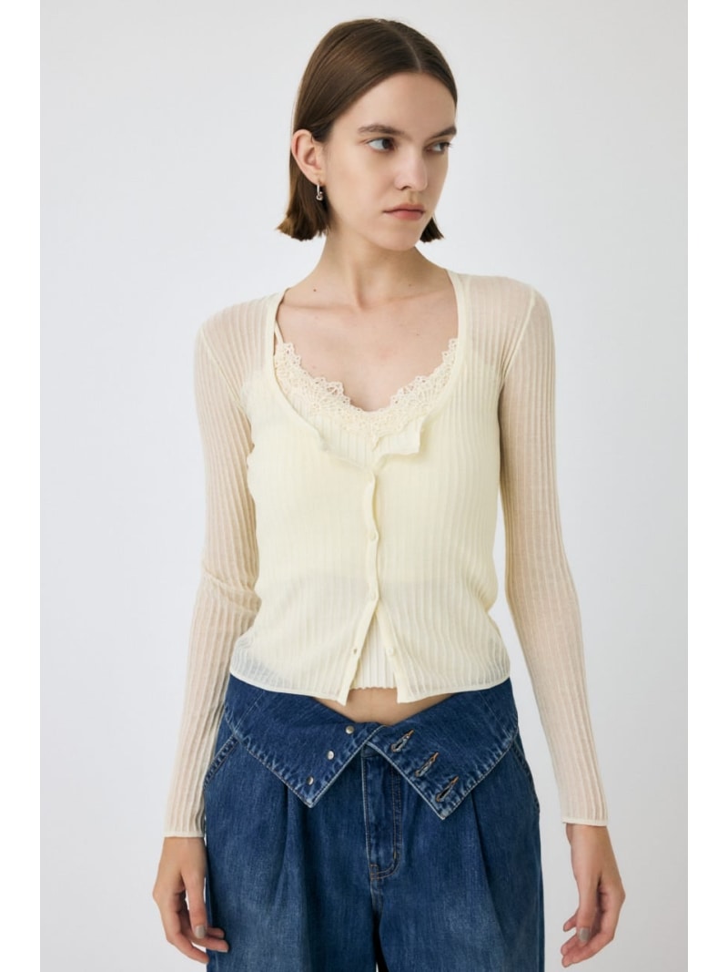 【SALE／40%OFF】SHEER RIB カーディガン MOUSSY マウジー トップス カーディガン ブラック ホワイト【RBA_E】【送料無料】[Rakuten Fashion]