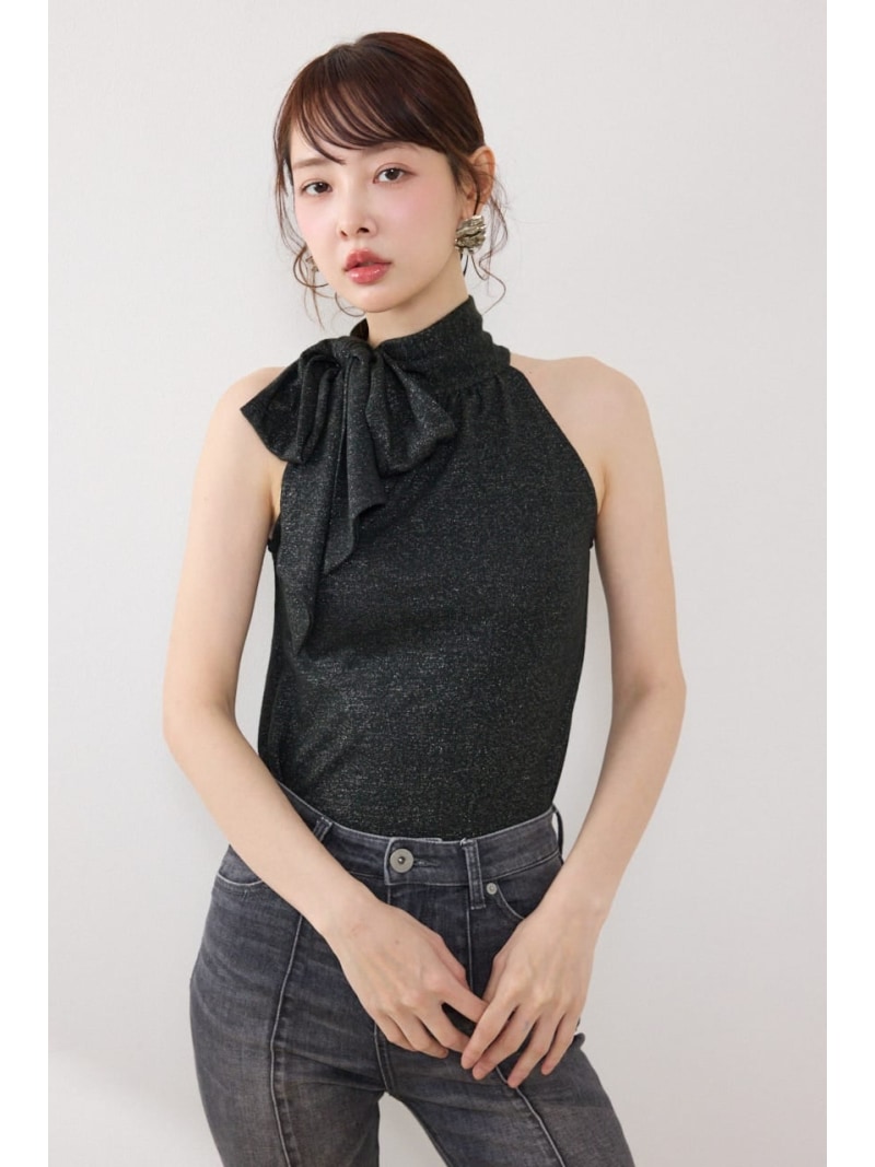 樂天商城 - ラメフライスリボンネックトップス rienda リエンダ トップス カットソー・Tシャツ ピンク ベージュ ブラック【送料無料】[Rakuten Fashion]