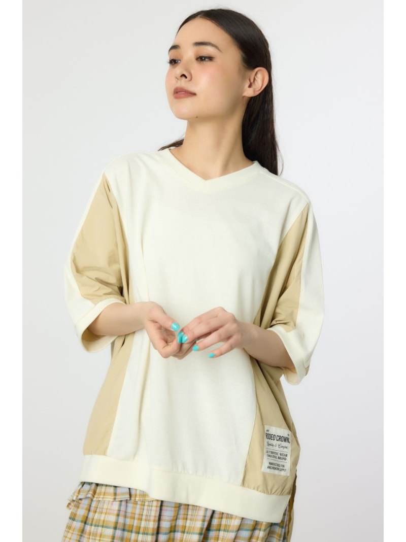 【SALE／20%OFF】ドッキング切替ドルマントップス RODEO CROWNS WIDE BOWL ロデオクラウンズワイドボウル トップス カットソー・Tシャツ ネイビー カーキグリーン ブラック ホワイト【RBA_E】[Rakuten Fashion]