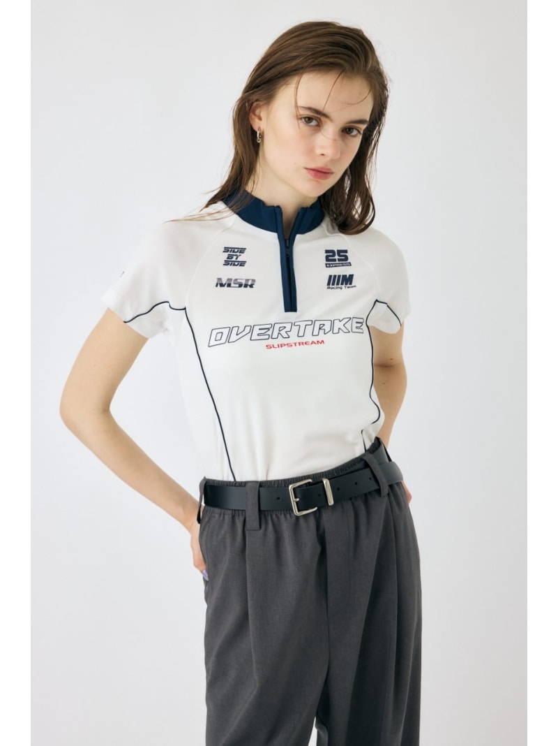 【SALE／50%OFF】HALF ZIP レーシング TEE MOUSSY マウジー トップス カットソー・Tシャツ ネイビー ホ..