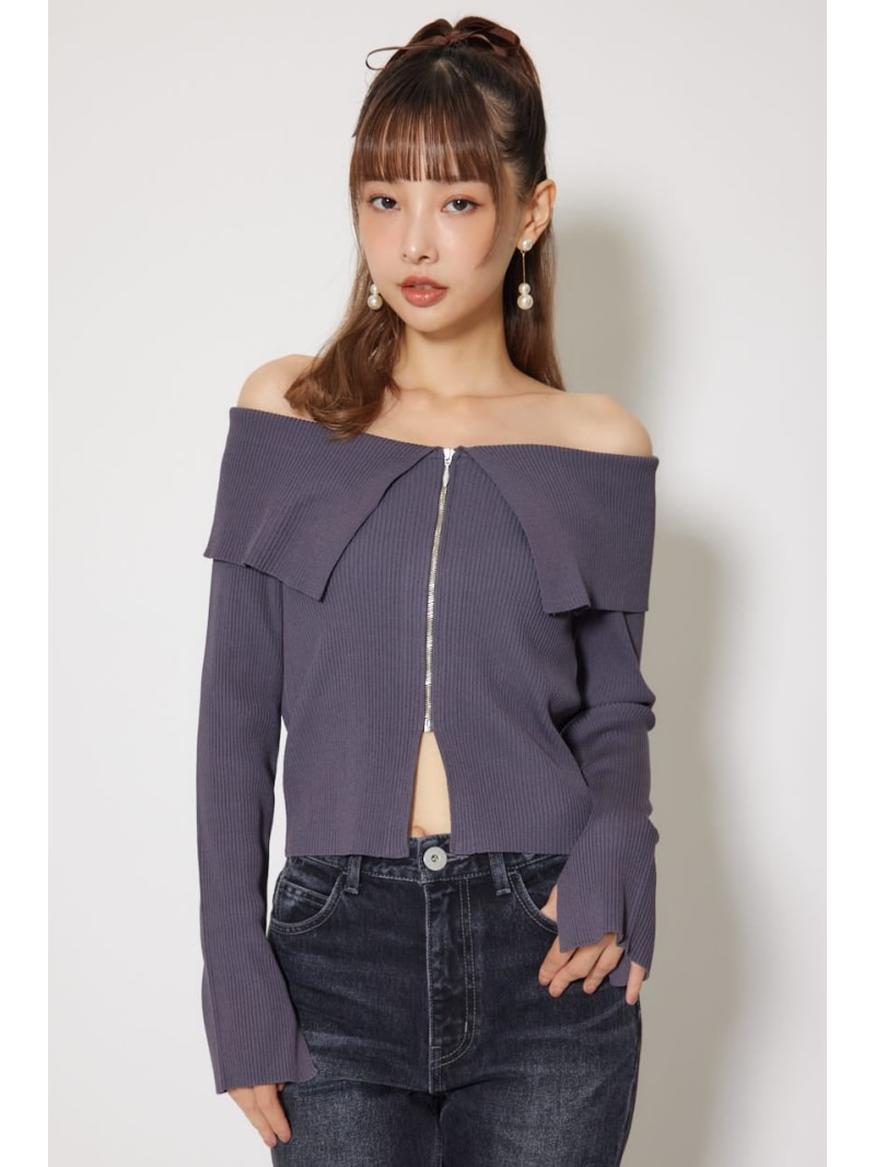 【SALE／10%OFF】フロントZIPリブニットトップス rienda リエンダ トップス ニット グレー ブラック レッド【RBA_E】【送料無料】[Rakuten Fashion]