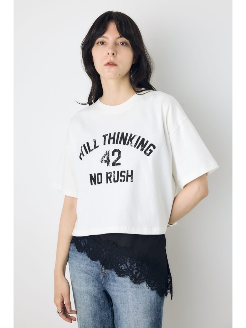カスレプリントTシャツ AZUL BY MOUSSY アズールバイマウジー トップス カットソー・Tシャツ ブラック ホワイト グレー イエロー[Rakuten Fashion]