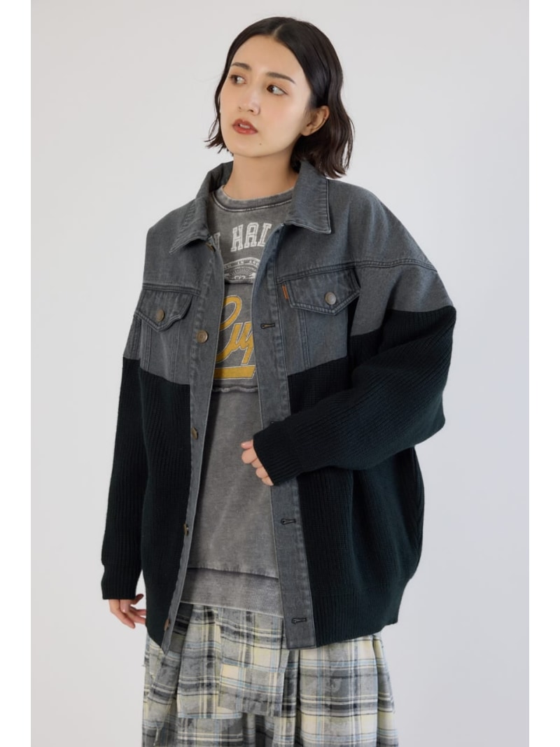 ニットドッキングルーズデニムジャケット RODEO CROWNS WIDE BOWL ロデオクラウンズワイドボウル ジャケット・アウター デニムジャケット ブラック【送料無料】[Rakuten Fashion]