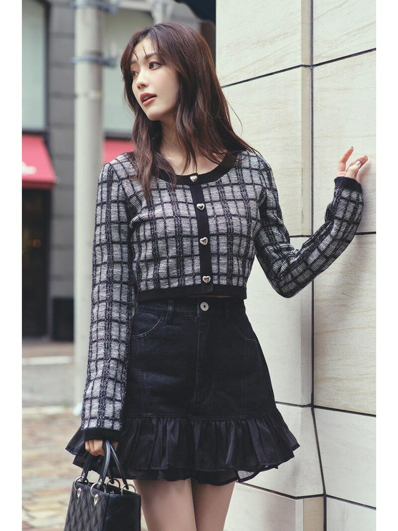 2WAYチェックニットカーディガン rienda リエンダ トップス ニット ブラック レッド ネイビー【送料無料】[Rakuten Fashion]のサムネイル